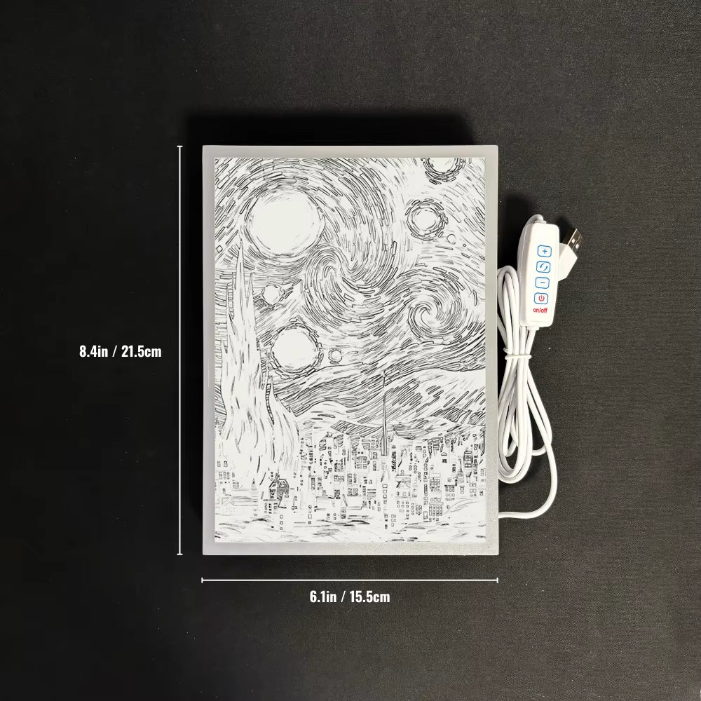 Van Gogh Starry Night Night Light - Artistic LED Room Decor Lamp, Lampara De Noche for Bedroom/Living Room